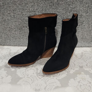 Garnet Hill Clara Black Suede Wedge Boots Size 38